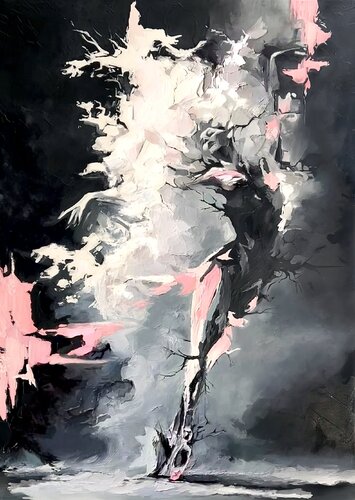 Abstract Painting Ballerina with Pink Accents by Evgeniya Duvakina, Painting for Sale on Singulart