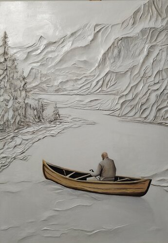 Contemplation of Infinity — Premium Landscape with Boat von Evgeniya Duvakina, Malerei kaufen auf Singulart