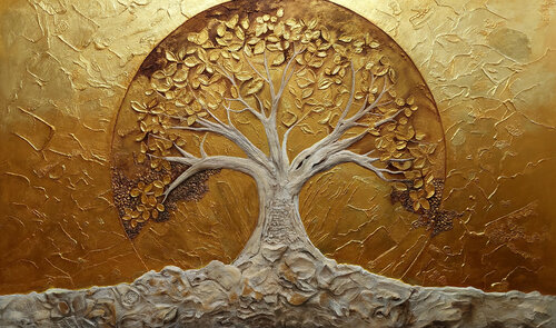 Oil Painting “Tree of Golden Eternity” – Exclusive Fine Art di Evgeniya Duvakina, Pittura in vendita su Singulart