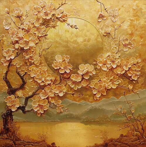 Premium Painting "Golden Symphony" — Exclusive for Your Interior by Evgeniya Duvakina, 油畫 for Sale on Singulart
