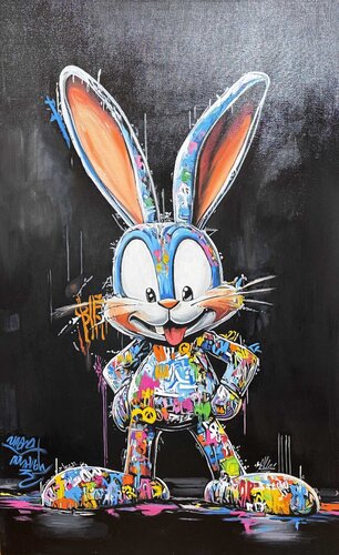 “Colorful Bunny” – premium painting for a stylish interior by Evgeniya Duvakina, 油畫 for Sale on Singulart