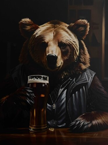 “Bear with a Glass” — Premium Oil Painting, Author’s Décor von Evgeniya Duvakina, Malerei kaufen auf Singulart
