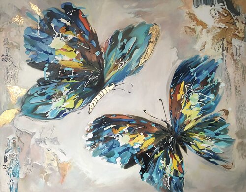 "Dance of Butterflies" — exclusive painting, premium canvas, original decor di Evgeniya Duvakina, Pittura in vendita su Singulart