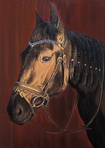 Oil Painting “Horse Portrait” – Exclusive Fine Art van Evgeniya Duvakina, Schilderij te koop op Singulart