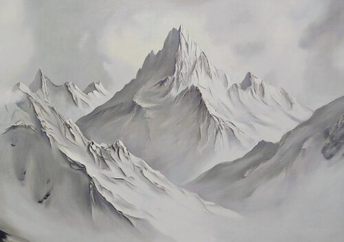 Oil Painting “White Peaks” — Exclusive Minimalist Mountain Landscape Evgeniya Duvakina