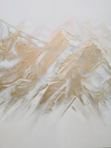 Oil Painting “White Relief” — Exclusive Minimalist Mountain Landscape de Evgeniya Duvakina, Pintura a la venta en Singulart