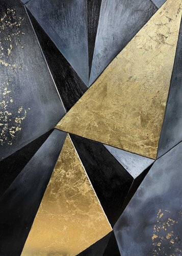 Oil Painting “Golden Geometry” — Exclusive Interior Abstract by Evgeniya Duvakina, 油畫 for Sale on Singulart