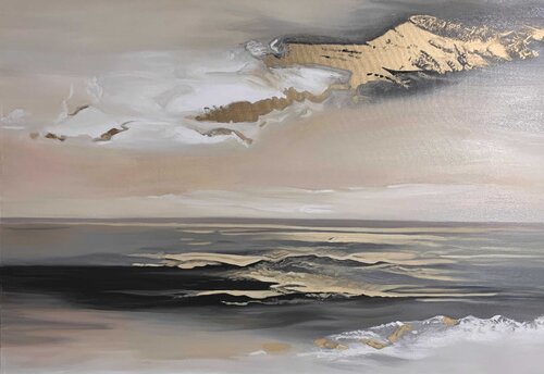 Oil Painting “Northern Gold” — Exclusive Abstract Seascape van Evgeniya Duvakina, Schilderij te koop op Singulart