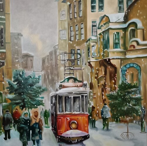 Oil Painting “City Tram” — Exclusive Impressionism von Evgeniya Duvakina, Malerei kaufen auf Singulart