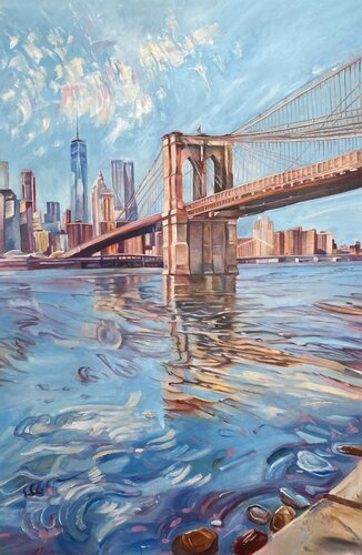 Oil Painting “Light Over Manhattan” — Exclusive Contemporary Impressionism par Evgeniya Duvakina, Peinture en vente sur Singulart