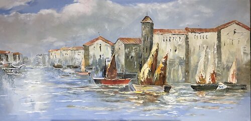 Oil Painting “Sunny Harbor” — Exclusive Mediterranean Seascape Evgeniya Duvakina