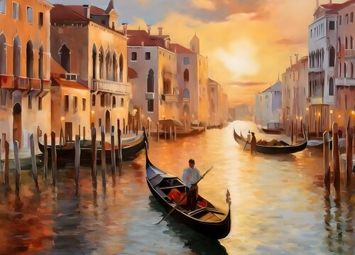 "Golden Sunset of Venice" — Premium Quality di Evgeniya Duvakina, Pittura in vendita su Singulart