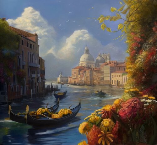 Premium oil painting landscape Venice — Symphony of Light di Evgeniya Duvakina, Pittura in vendita su Singulart
