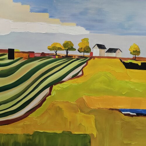 Oil Painting “Between Sky and Earth, Movement Is Born, Where Every Line Resonates Like a Melody of Light” von Evgeniya Duvakina, Malerei kaufen auf Singulart
