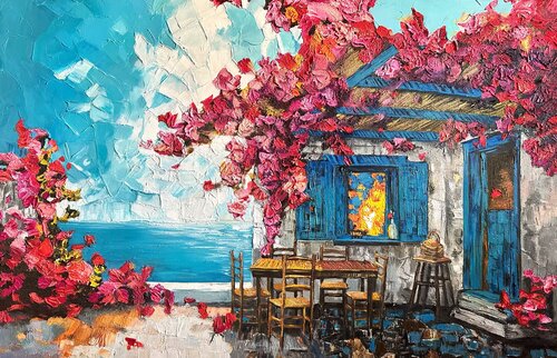 Textured Oil Painting “Scarlet Petals of Happiness” — Premium Fine Art van Evgeniya Duvakina, Schilderij te koop op Singulart