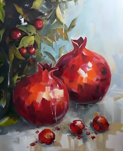 Beautiful oil painting «Pomegranate Passion» von Evgeniya Duvakina, Malerei kaufen auf Singulart