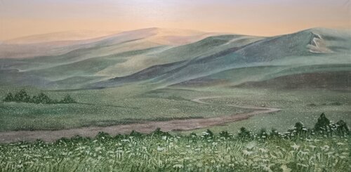 Oil Painting “Green Symphony of Valleys” — Premium Painting von Evgeniya Duvakina, Malerei kaufen auf Singulart
