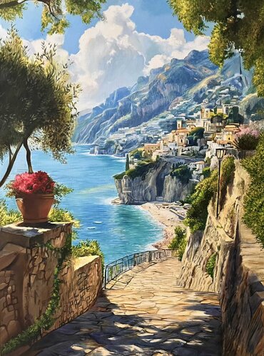 Southern Road to the Sea — a Vibrant Premium Landscape van Evgeniya Duvakina, Schilderij te koop op Singulart