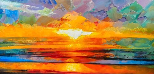 Crown of Light Over the Sea — Abstract Seascape by Evgeniya Duvakina, 絵画 for Sale on Singulart