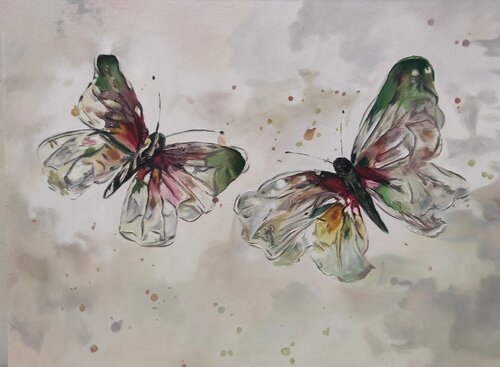 Oil Painting Two Butterflies Premium Artwork di Evgeniya Duvakina, Pittura in vendita su Singulart