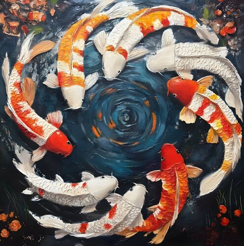 Oil Painting: "Koi of Fortune" — A Symbol of Prosperity Evgeniya Duvakina