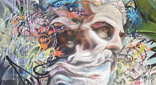 Oil painting “Marble and Neon” par Evgeniya Duvakina, Peinture en vente sur Singulart