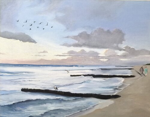 Oil painting “Walk Along the Shore”. par Evgeniya Duvakina, Peinture en vente sur Singulart