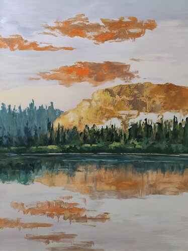 Oil Painting Lake Reflection of Nature Premium Quality van Evgeniya Duvakina, Schilderij te koop op Singulart