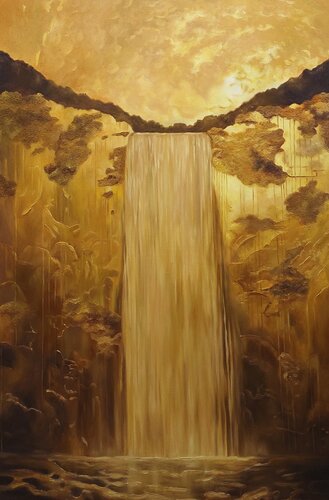 Oil Painting Golden Waterfall Energy of Flow Premium par Evgeniya Duvakina, Peinture en vente sur Singulart