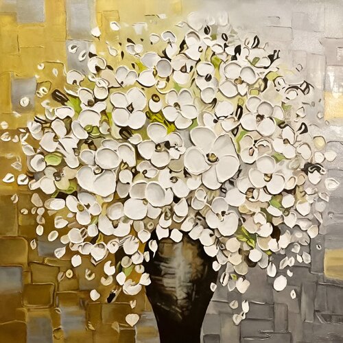 Exclusive Original Oil Painting "The White Gold of the Garden" – A Luxurious Floral Bouquet in Gallery Fine Art by Evgeniya Duvakina, Painting for Sale on Singulart