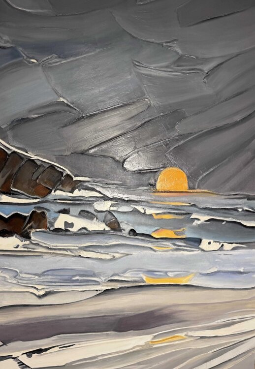 Painting: Textured Sunset – Impasto Oil Art Evgeniya Duvakina