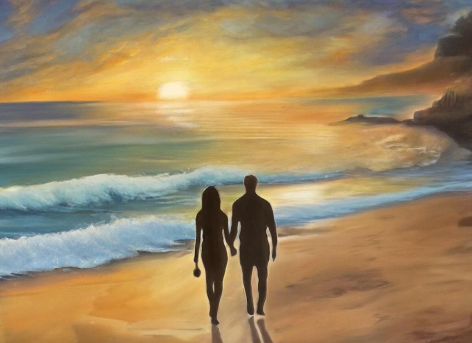 Exclusive Oil Painting "Sunset for Two" Evgeniya Duvakina Dipinto originale in vendita