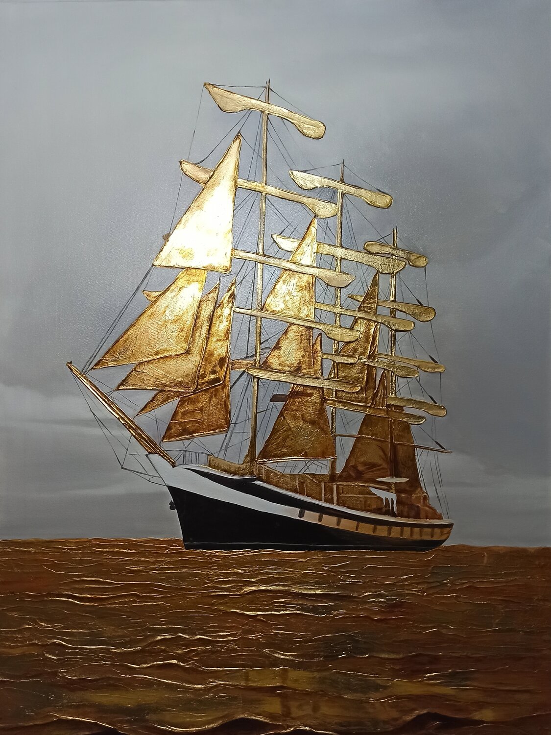 Seascape Sailboat with Golden Sails Evgeniya Duvakina Originalgemälde zu verkaufen