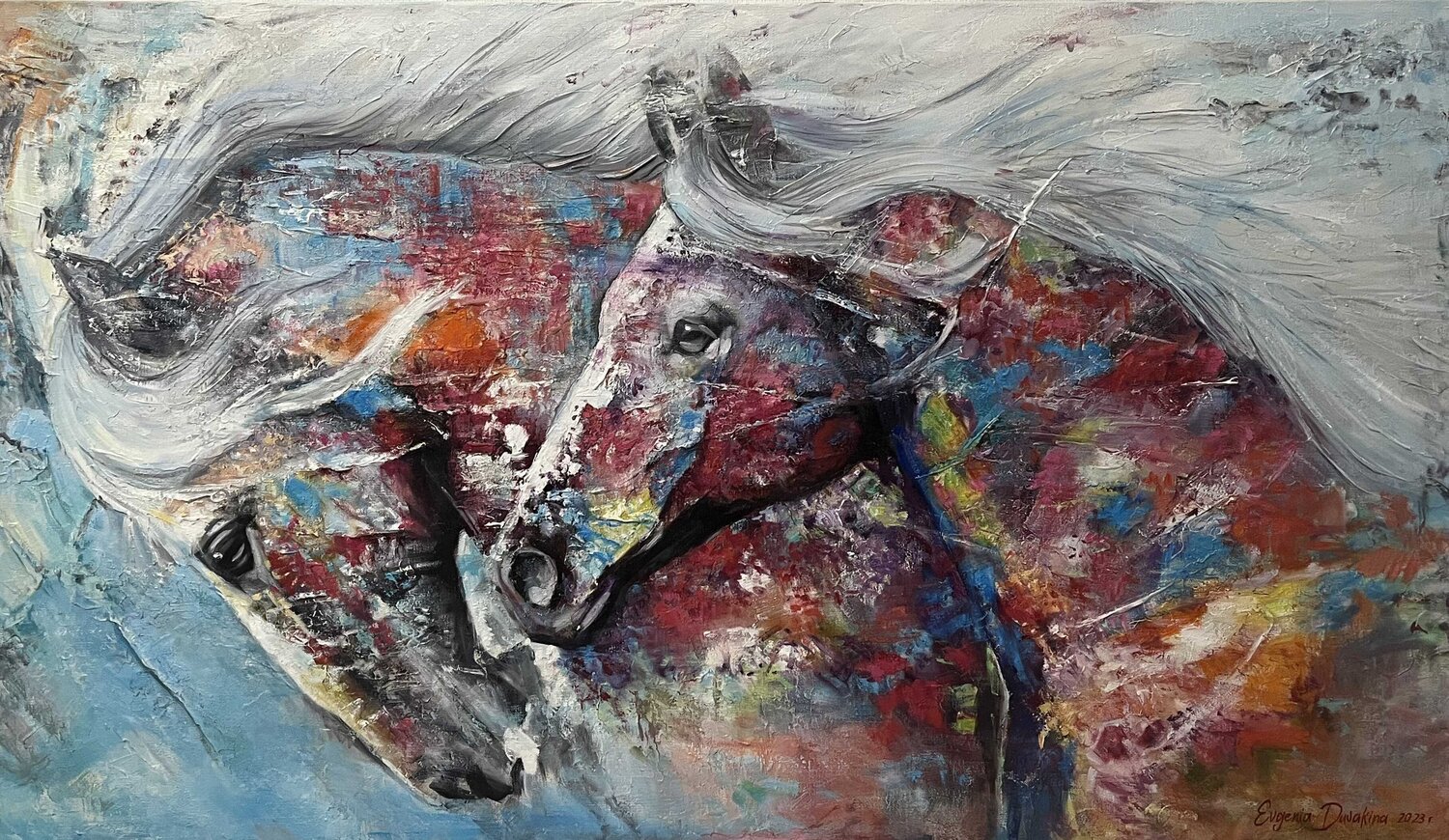 Vibrant Painting “Horses” – Premium Quality Evgeniya Duvakina Originalgemälde zu verkaufen