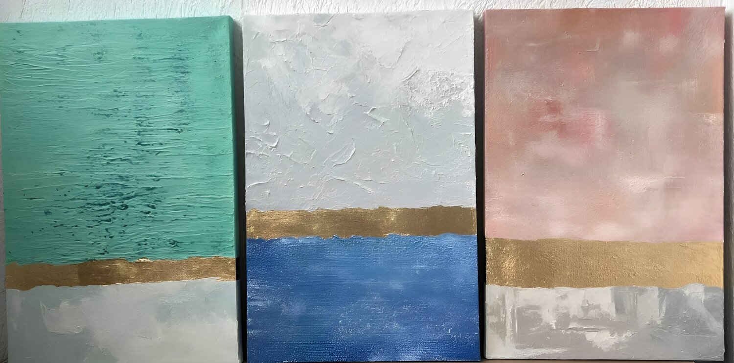 Textured Oil Triptych “Three Horizons” Evgeniya Duvakina Pintura original en venta