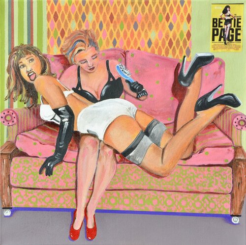 Never, Never put your shoes on this couch again! de Joe LaMattina, Pintura a la venta en Singulart