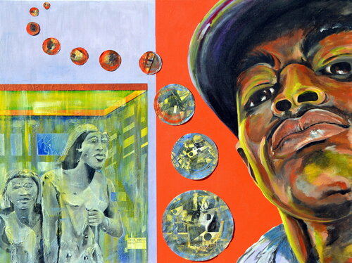 Museum Series: Kareem Visits the Louvre de Joe LaMattina, Pintura a la venta en Singulart