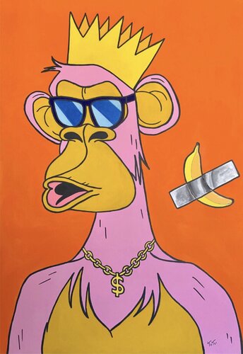 La scimmia rosa di Cattelan. by Salvatore Petrucino, Painting for Sale on Singulart