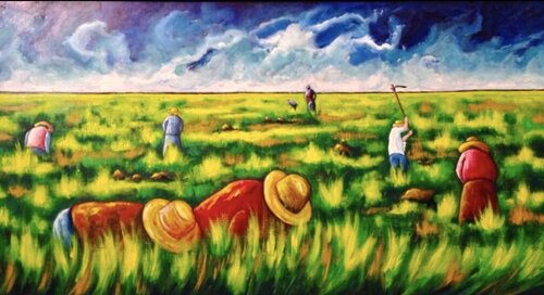 Il lavoro nei campi by Salvatore Petrucino, Painting for Sale on Singulart