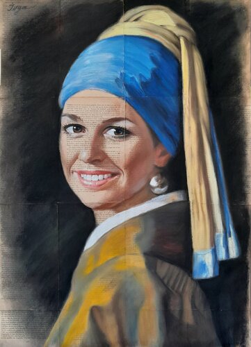 Queen Máxima of the Netherlands as The Girl with a Pearl Earring von Inga Yarotskaya, Zeichnungen kaufen auf Singulart