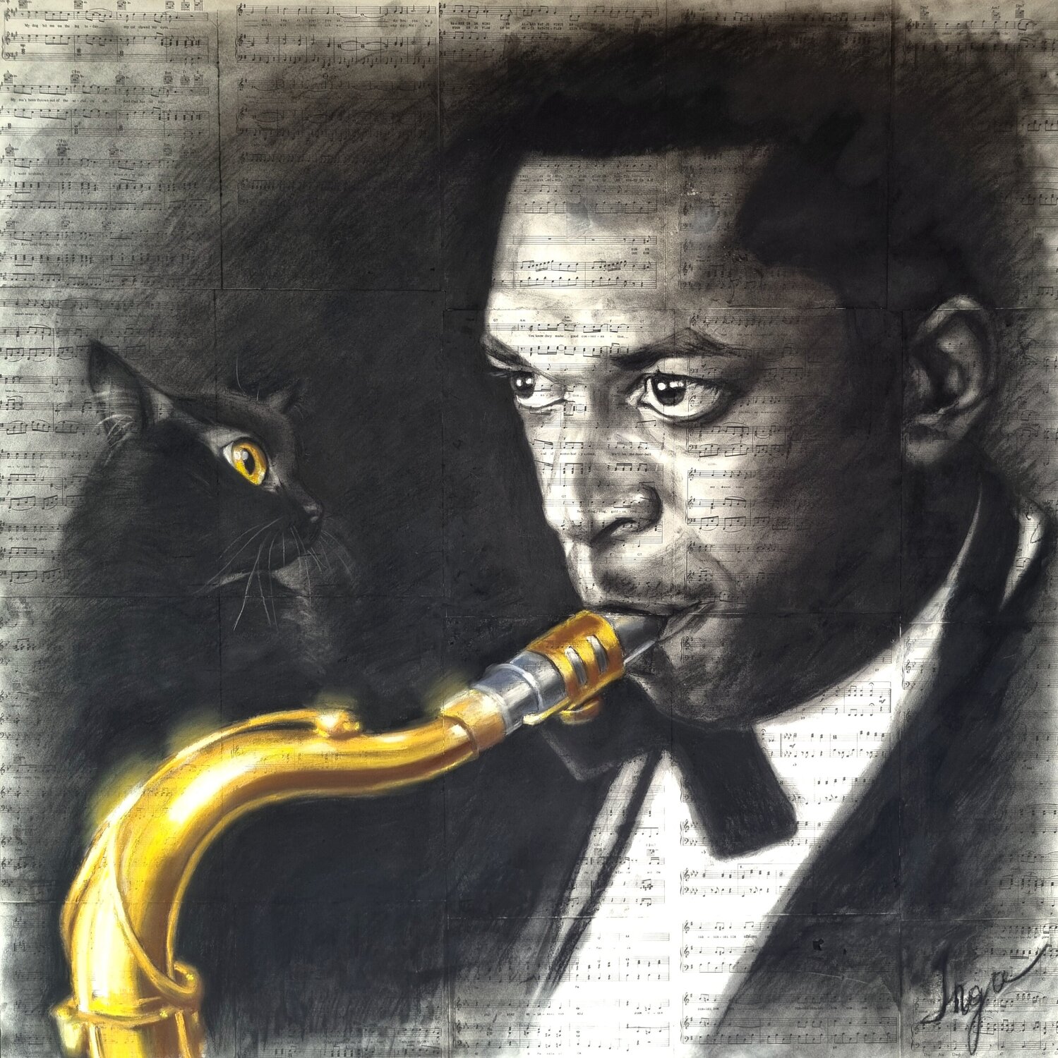 John Coltrane: Midnight Sax Inga Yarotskaya Drawing for sale
