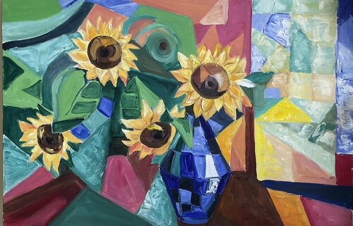 "Abstract Harmony: Sunflowers in Cubist Style" Elena Logovinsky