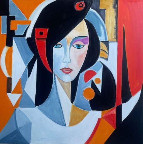"Mystery in Geometry: The Abstract Face" di Elena Logovinsky, Pittura in vendita su Singulart