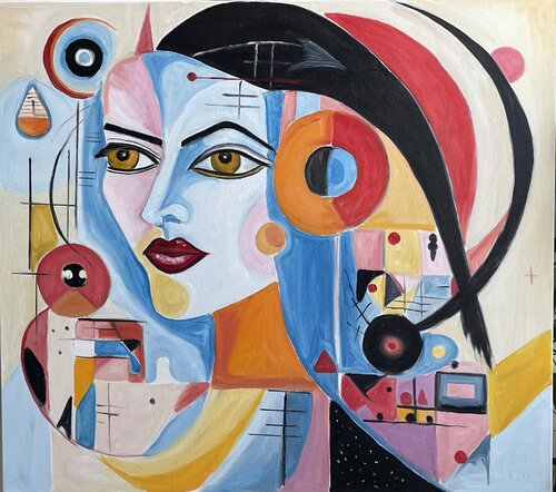 "Vibrant Essence: A Woman in Abstraction" van Elena Logovinsky, Schilderij te koop op Singulart