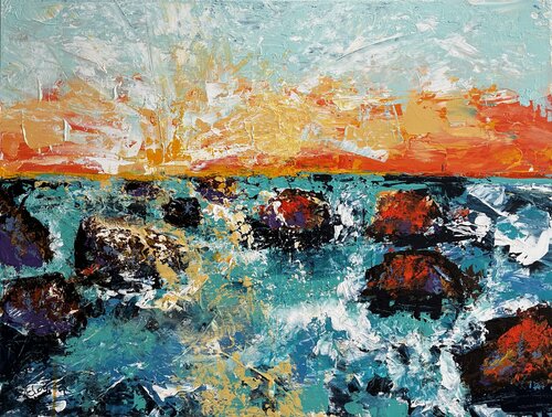 Sunset over the ocean di Elena Logovinsky, Pittura in vendita su Singulart