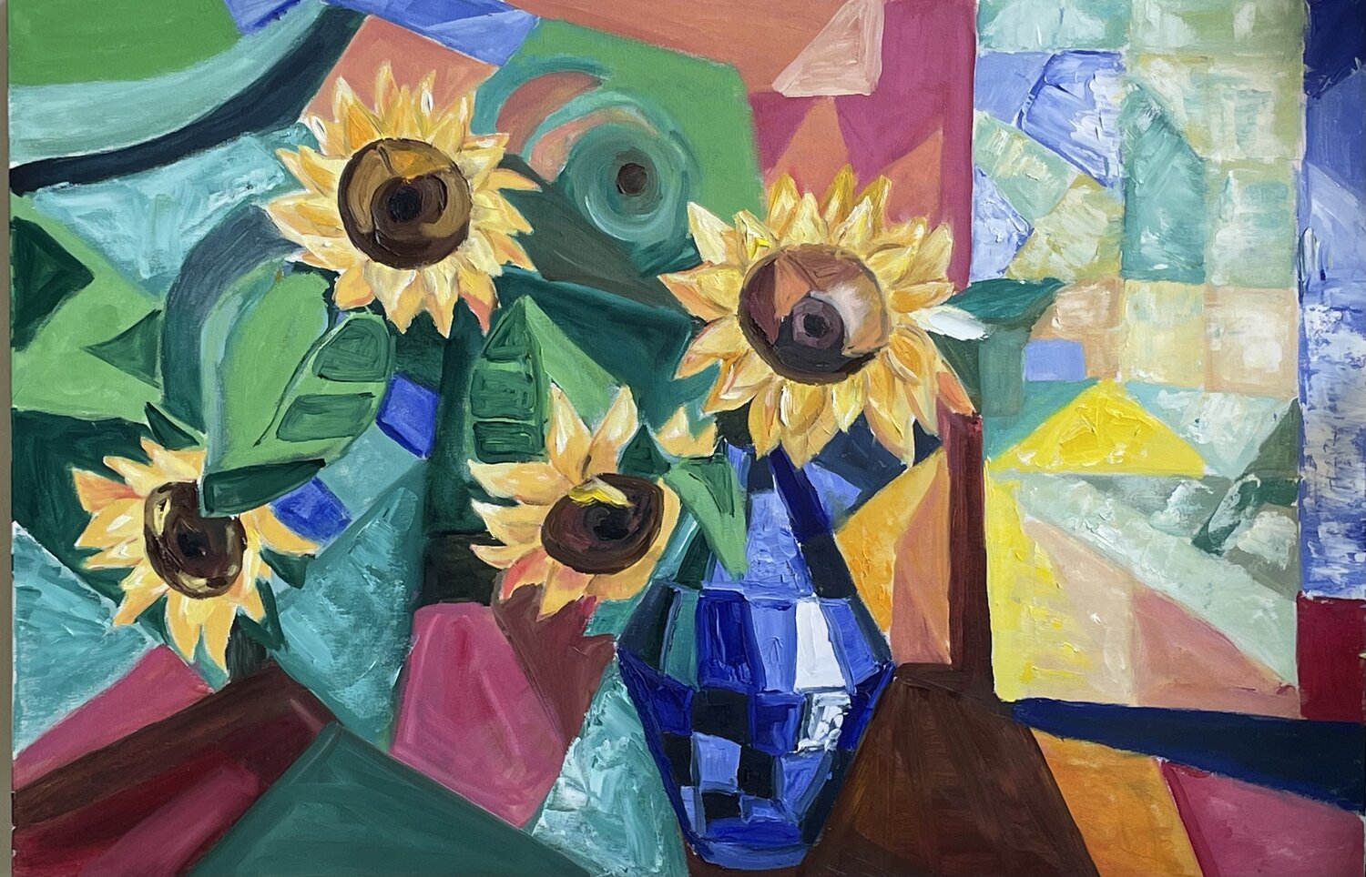 "Abstract Harmony: Sunflowers in Cubist Style" Elena Logovinsky