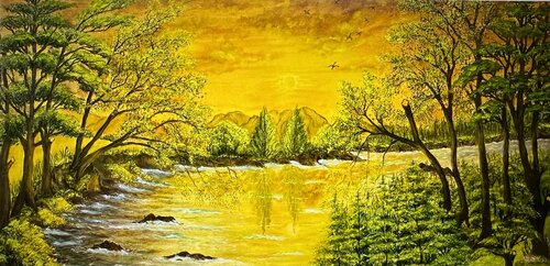 Flusslandschaft von Elfriede Hackl, Malerei kaufen auf Singulart