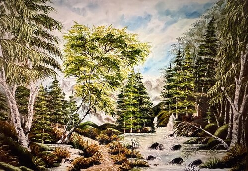 Gebirgsbach par Elfriede Hackl, Peinture en vente sur Singulart