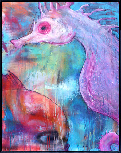 Watch out pink seahorse von Karin Angerer, Malerei kaufen auf Singulart