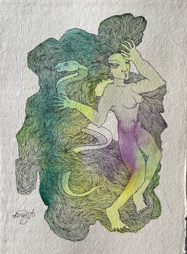 Lady and Serpent by Alina Karmadanova, Painting for Sale on Singulart